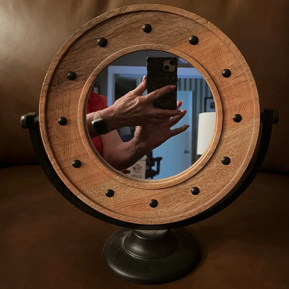 Wood & Metal Studded Table Top Mirror